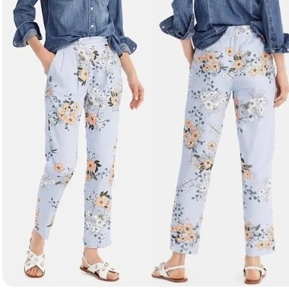 NWT J. crew high rise garden floral tapered trouser pant blue size 8 - Picture 1 of 10